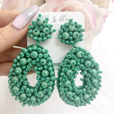 Beaded Teardrop Earrings: Green - Bella and Bloom Boutique