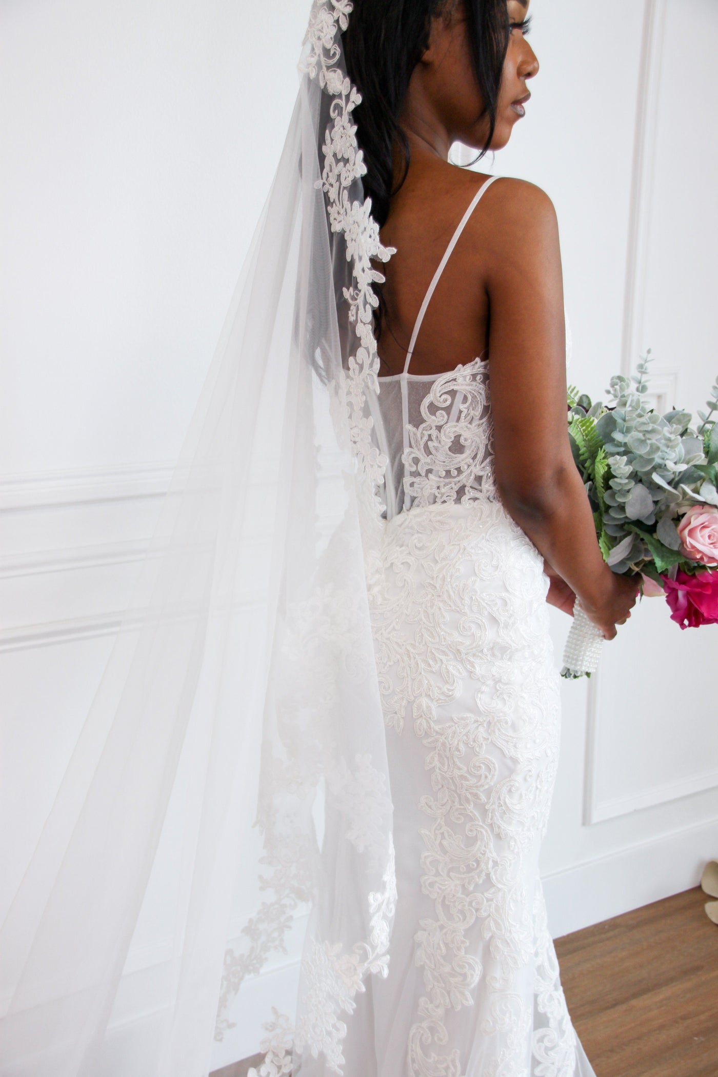 Covered in Lace Wedding Cathedral Veil: Off White - Bella and Bloom Boutique