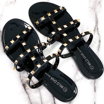 RESTOCK: Savannah Studded Jelly Sandals: Black - Bella and Bloom Boutique