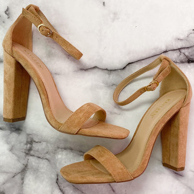 Shayleigh Suede Block Heels: Taupe - Bella and Bloom Boutique
