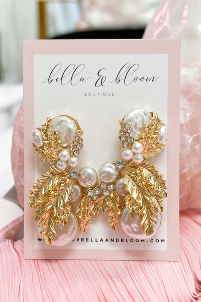 Reina Pearl Earrings: Gold - Bella and Bloom Boutique
