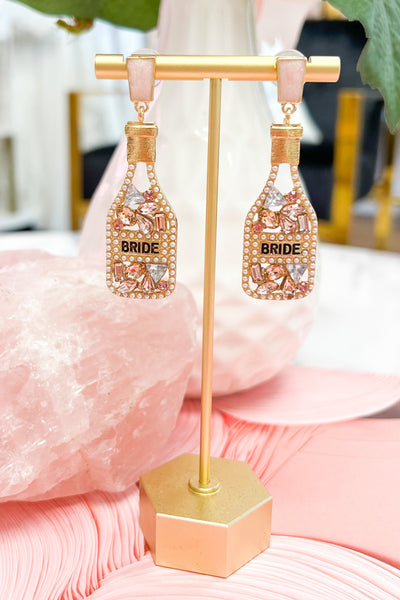 Rainbow Champagne Bottle Earrings: Gold BRIDE - Bella and Bloom Boutique