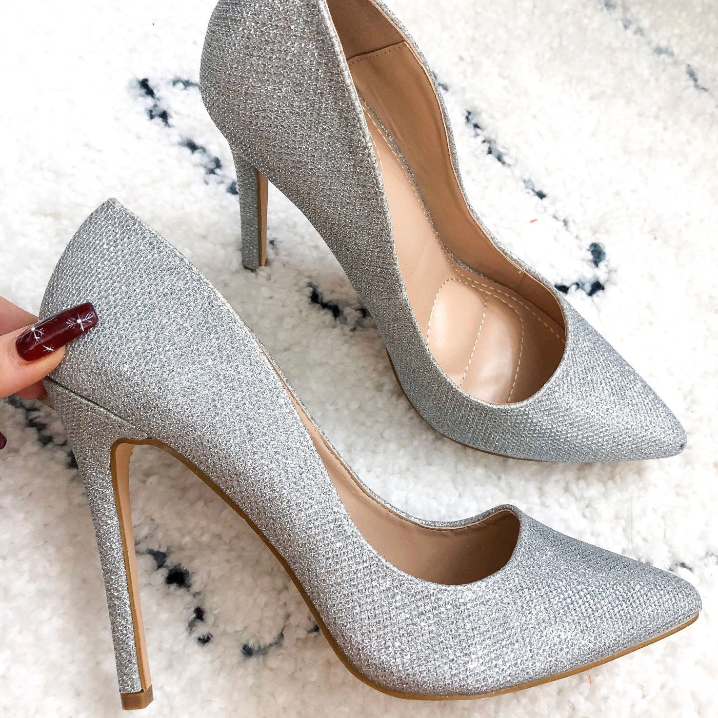 RESTOCK: Shimmer in the Night Heels: Silver - Bella and Bloom Boutique
