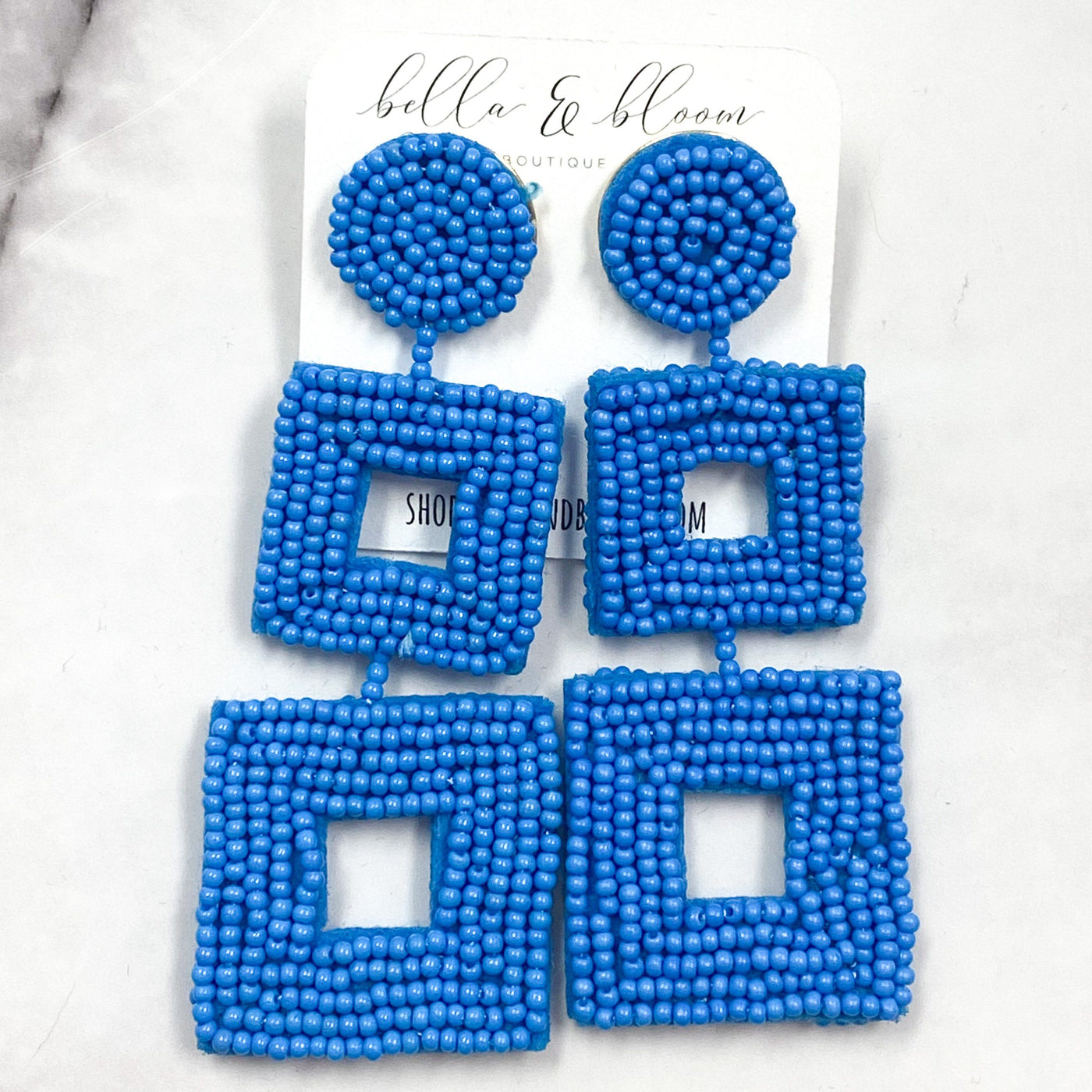 Tri-Square Beaded Earrings: Ocean Blue - Bella and Bloom Boutique