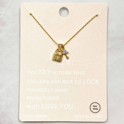 Lock and Key Necklace: Gold - Bella and Bloom Boutique