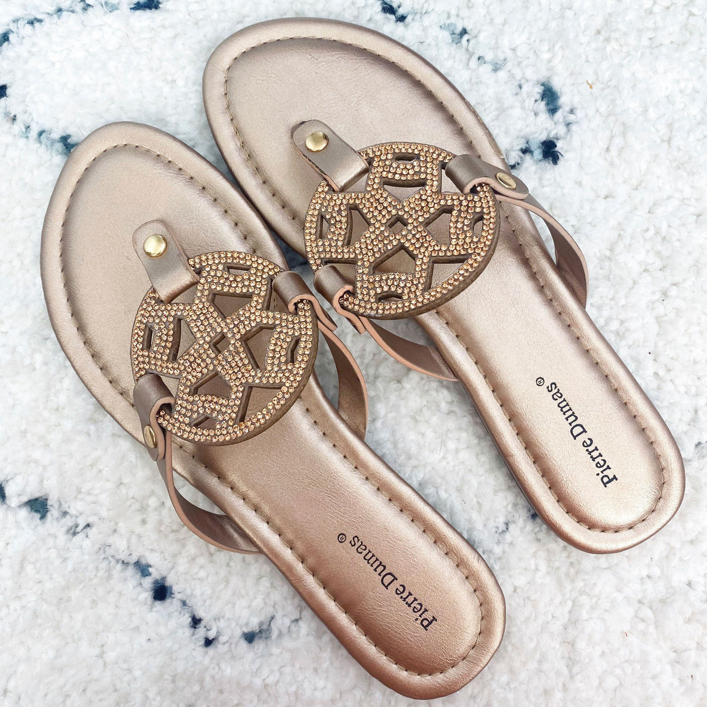 RESTOCK: Macy Beaded Medallion Sandals: Rose Gold - Bella and Bloom Boutique