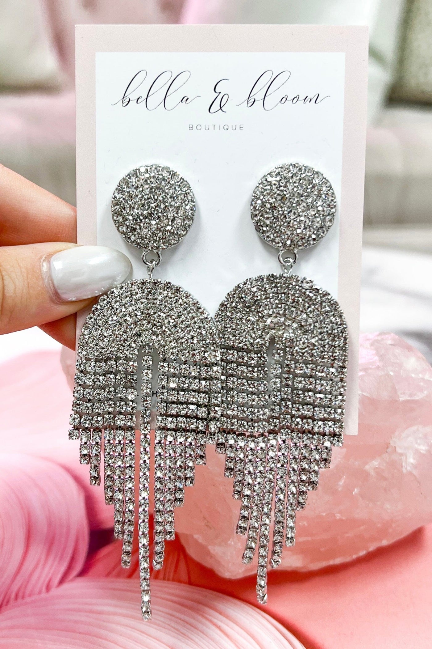 Dripping in Diamonds Earrings: Silver - Bella and Bloom Boutique