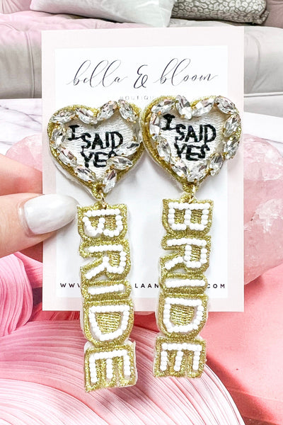 Beaded I SAID YES Earrings: White/Gold - Bella and Bloom Boutique