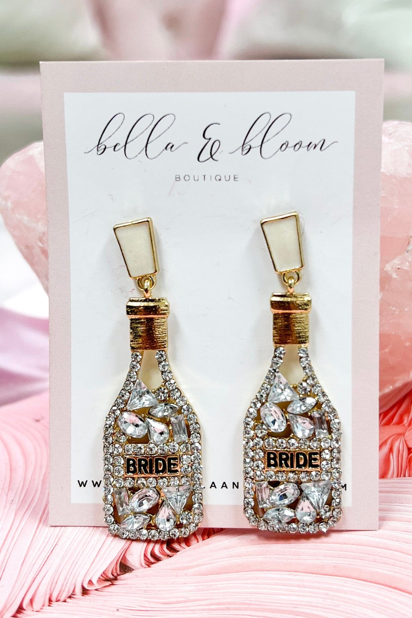 Embellished Champagne Bottle Earrings: Gold - Bella and Bloom Boutique