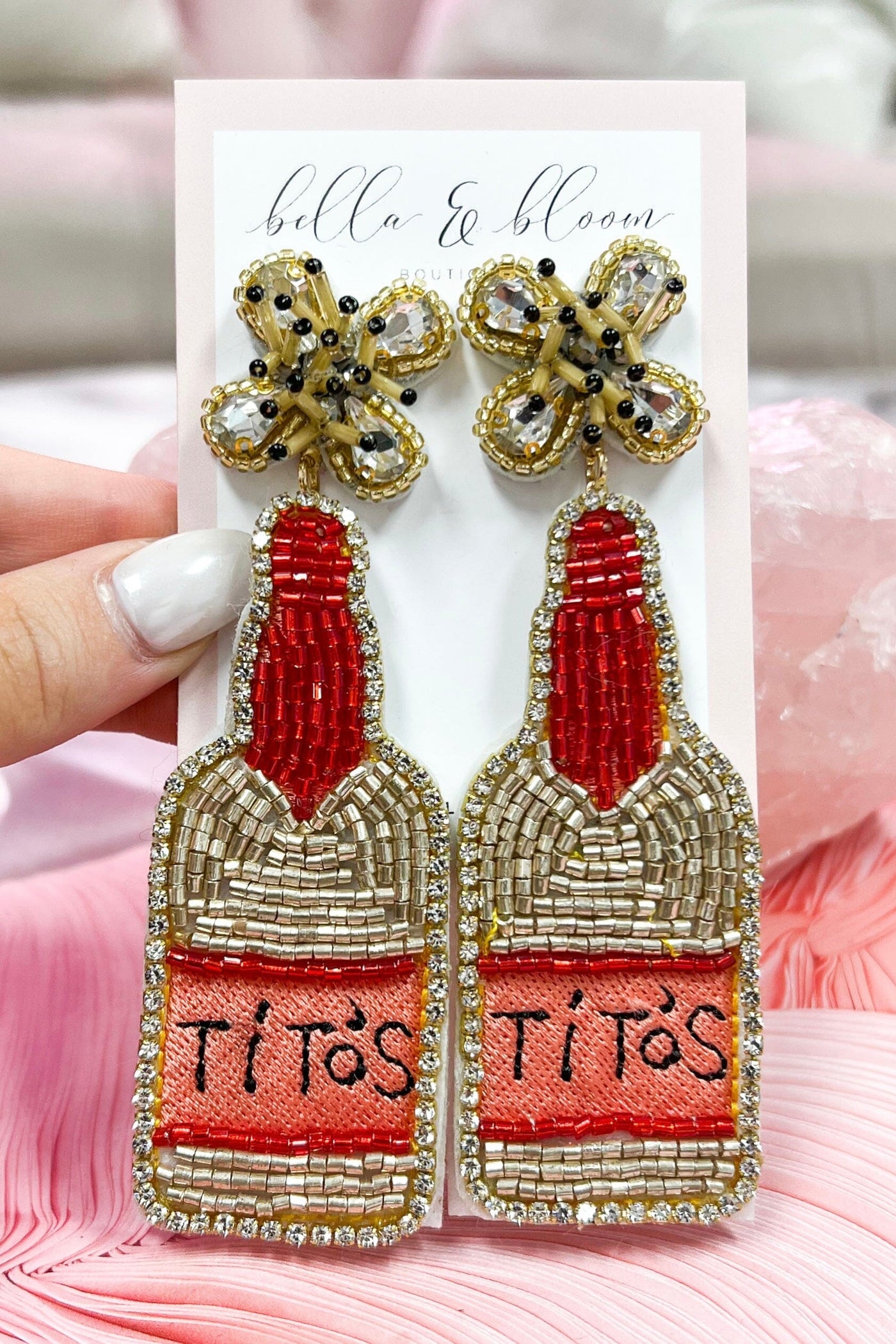 Beaded Titos Bottle Earrings: Red/Gold - Bella and Bloom Boutique