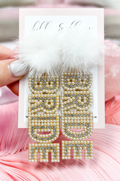 Raelynn BRIDE Earrings: FUZZY PEARL - Bella and Bloom Boutique