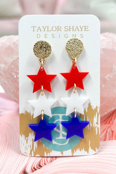 Star Drop Earrings - TAYLOR SHAYE: Red/White/Blue - Bella and Bloom Boutique