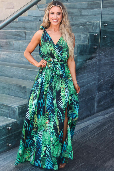 Deep Island Vibe Maxi Dress: Black/Green Multi - Bella and Bloom Boutique