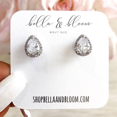 Teardrop Stud Earrings: Silver - Bella and Bloom Boutique