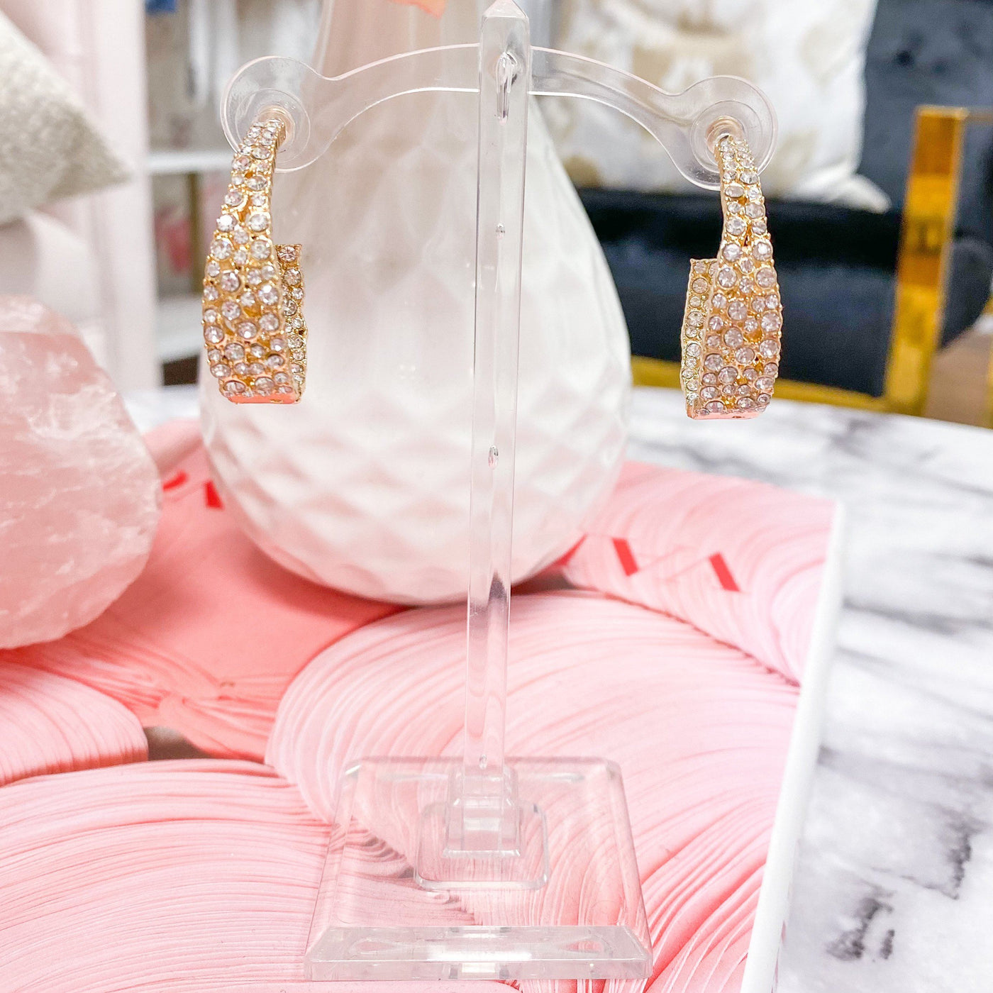 Heather Embellished Hoop Earrings: Gold - Bella and Bloom Boutique
