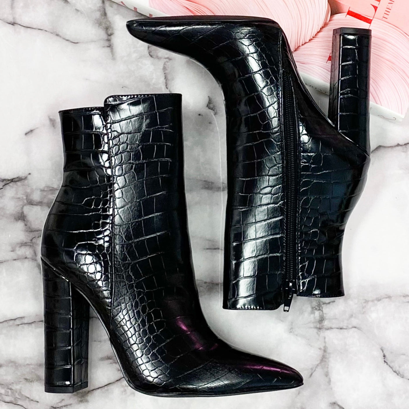 Maxwell Croc Booties: Black - Bella and Bloom Boutique