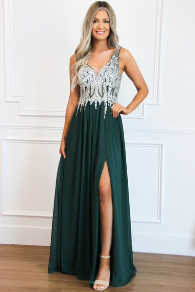 Beaded With Love Formal Dress: Hunter Green - Bella and Bloom Boutique