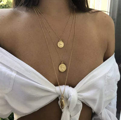 Layered Three Coin Necklace: Gold - Bella and Bloom Boutique