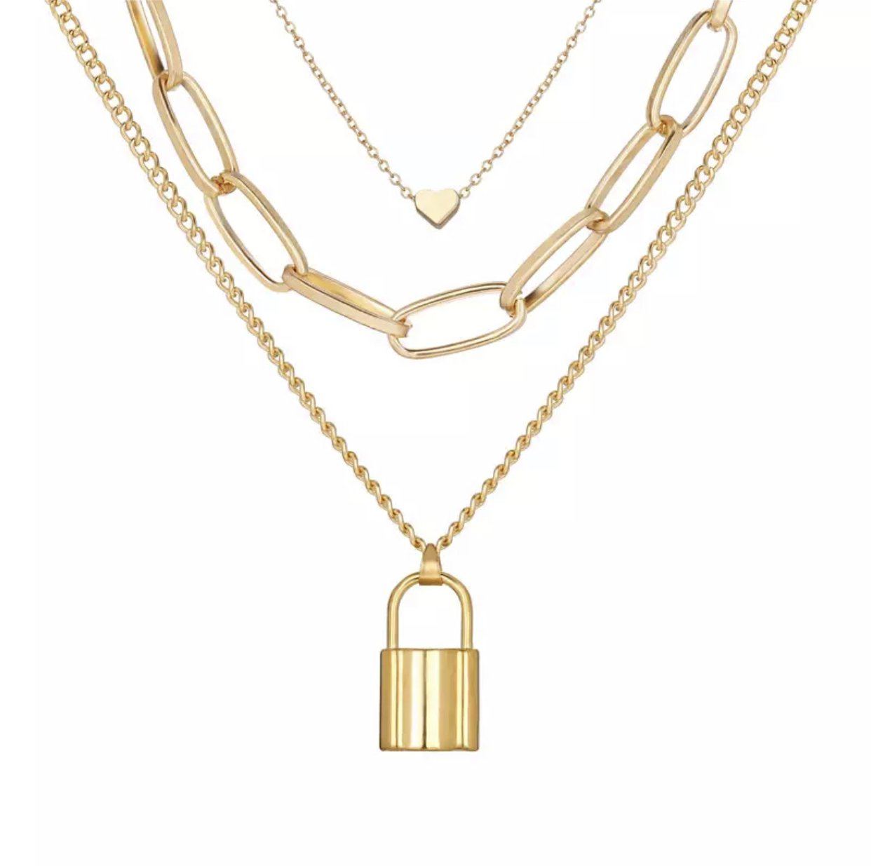 Heart on Lock Necklace: Gold - Bella and Bloom Boutique