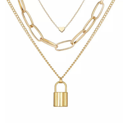 Heart on Lock Necklace: Gold - Bella and Bloom Boutique