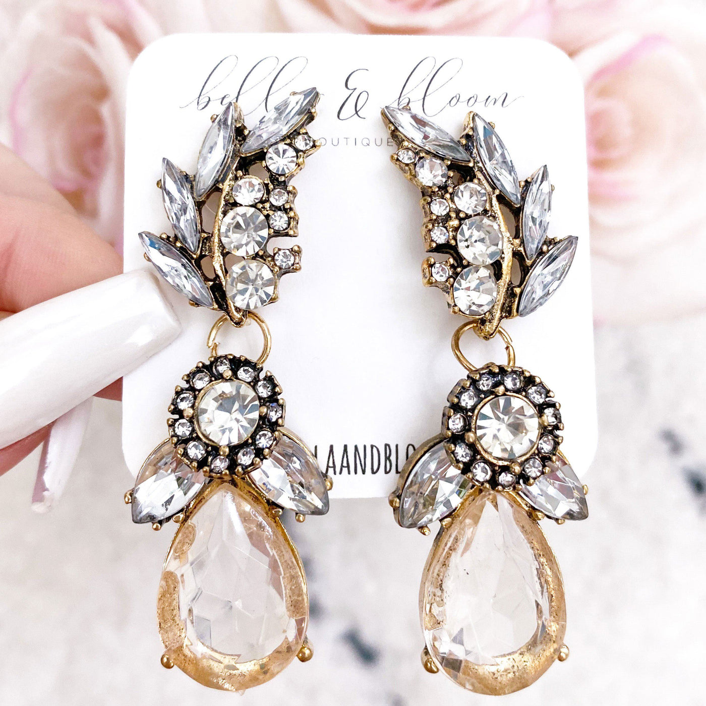 Katlyn's Bridal Earrings: Champagne/Crystal - Bella and Bloom Boutique