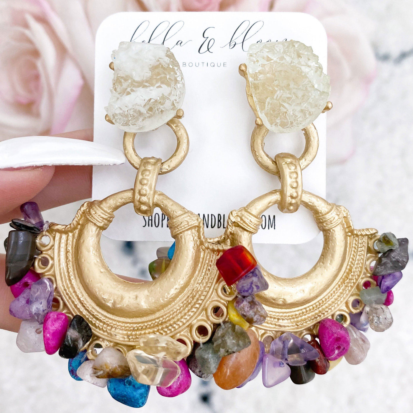 Making Statements Stone Earrings: Multi - Bella and Bloom Boutique