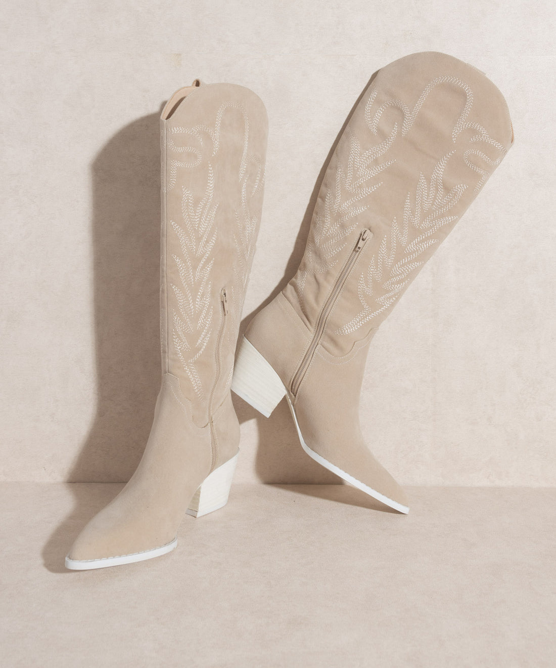 Samara Knee High Cowboy Boots: Beige Suede - Bella and Bloom Boutique