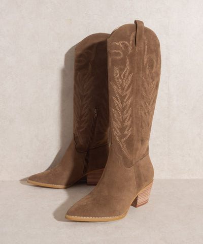 Samara Knee High Cowboy Boots: Brown Suede - Bella and Bloom Boutique
