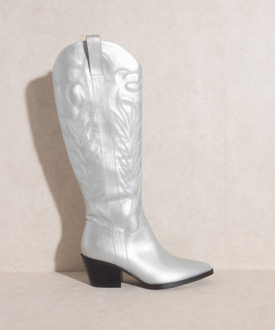 Samara Knee High Cowboy Boots: Silver - Bella and Bloom Boutique