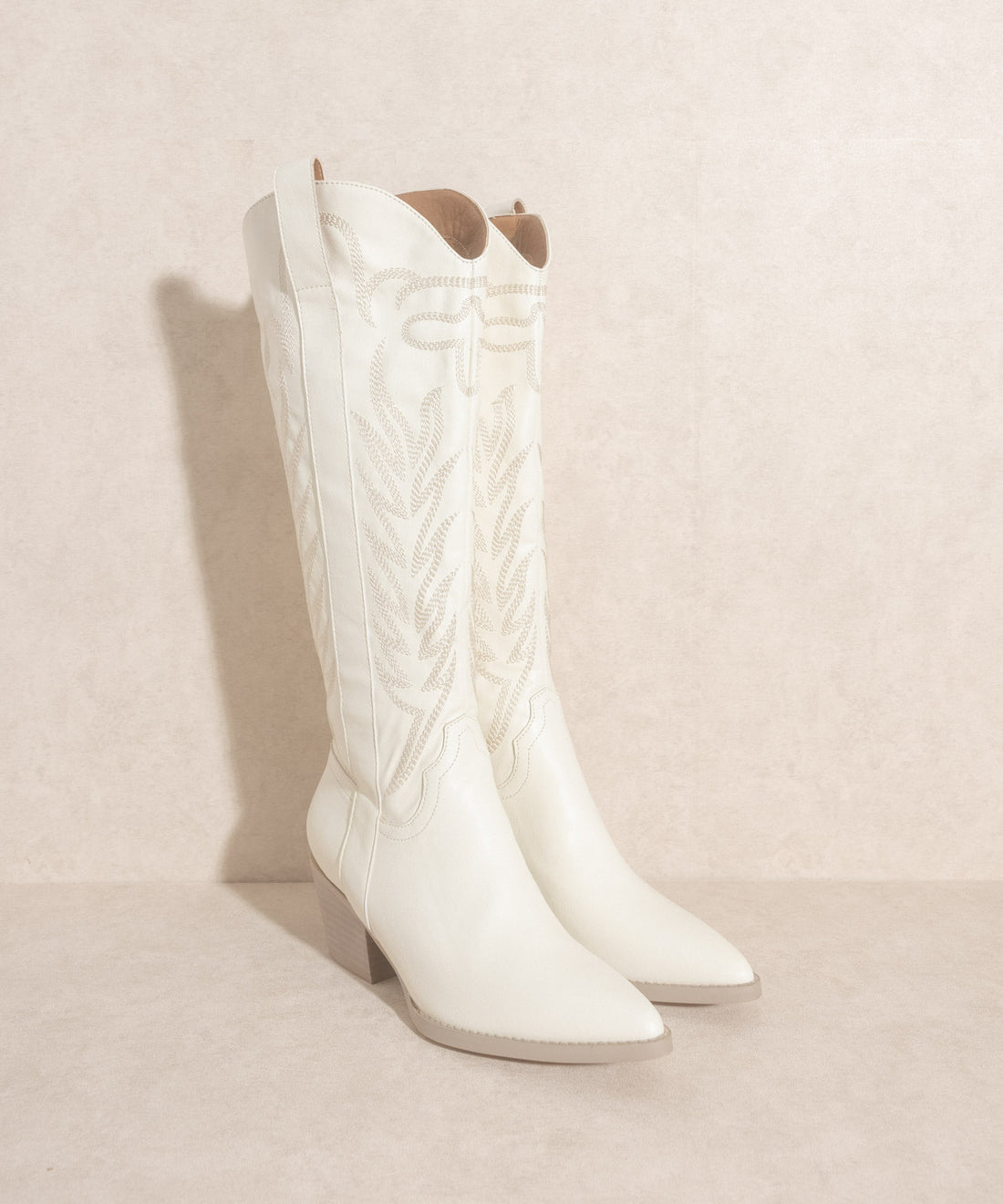 Samara Knee High Cowboy Boots: Off White - Bella and Bloom Boutique