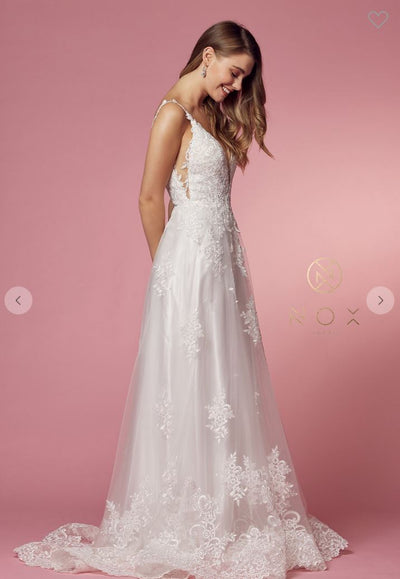 Isabel A-Line Lace Wedding Dress: White - Bella and Bloom Boutique