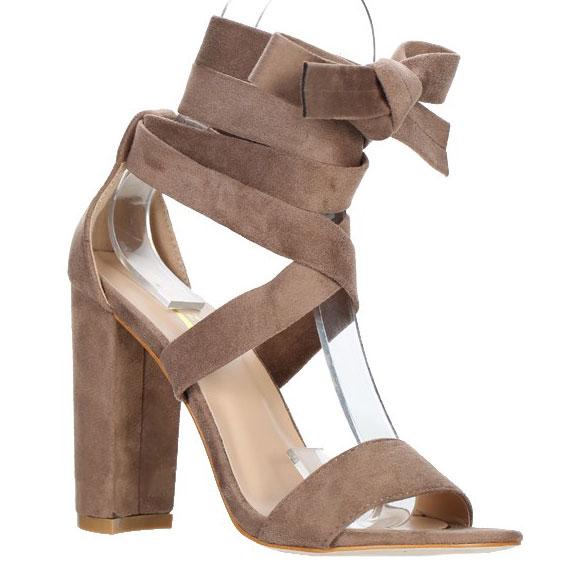 Juliette Lace Up Block Heels: Taupe Suede - Bella and Bloom Boutique