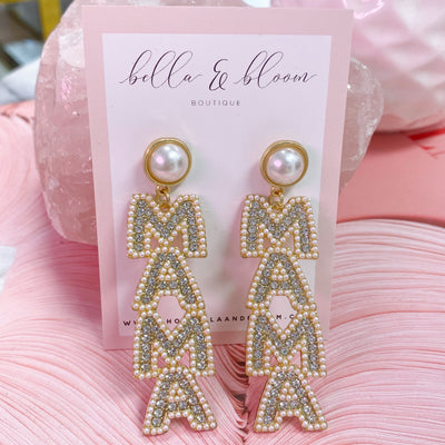 Beaded MAMA Earrings: Pearl Multi - Bella and Bloom Boutique