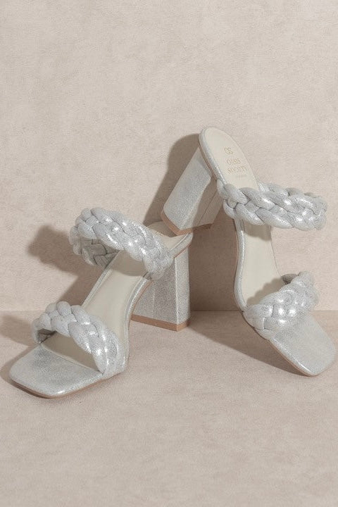 Savannah Braided Metallic Block Heels: Silver - Bella and Bloom Boutique