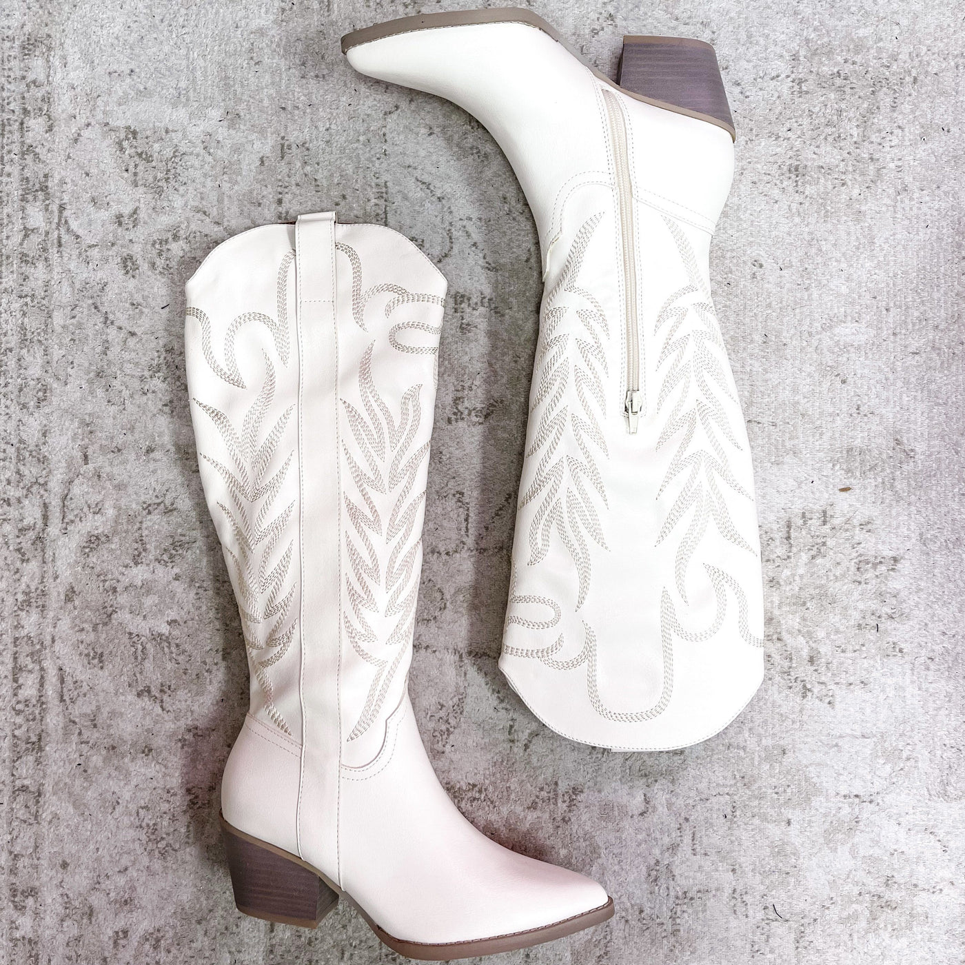 Samara Knee High Cowboy Boots: Off White - Bella and Bloom Boutique