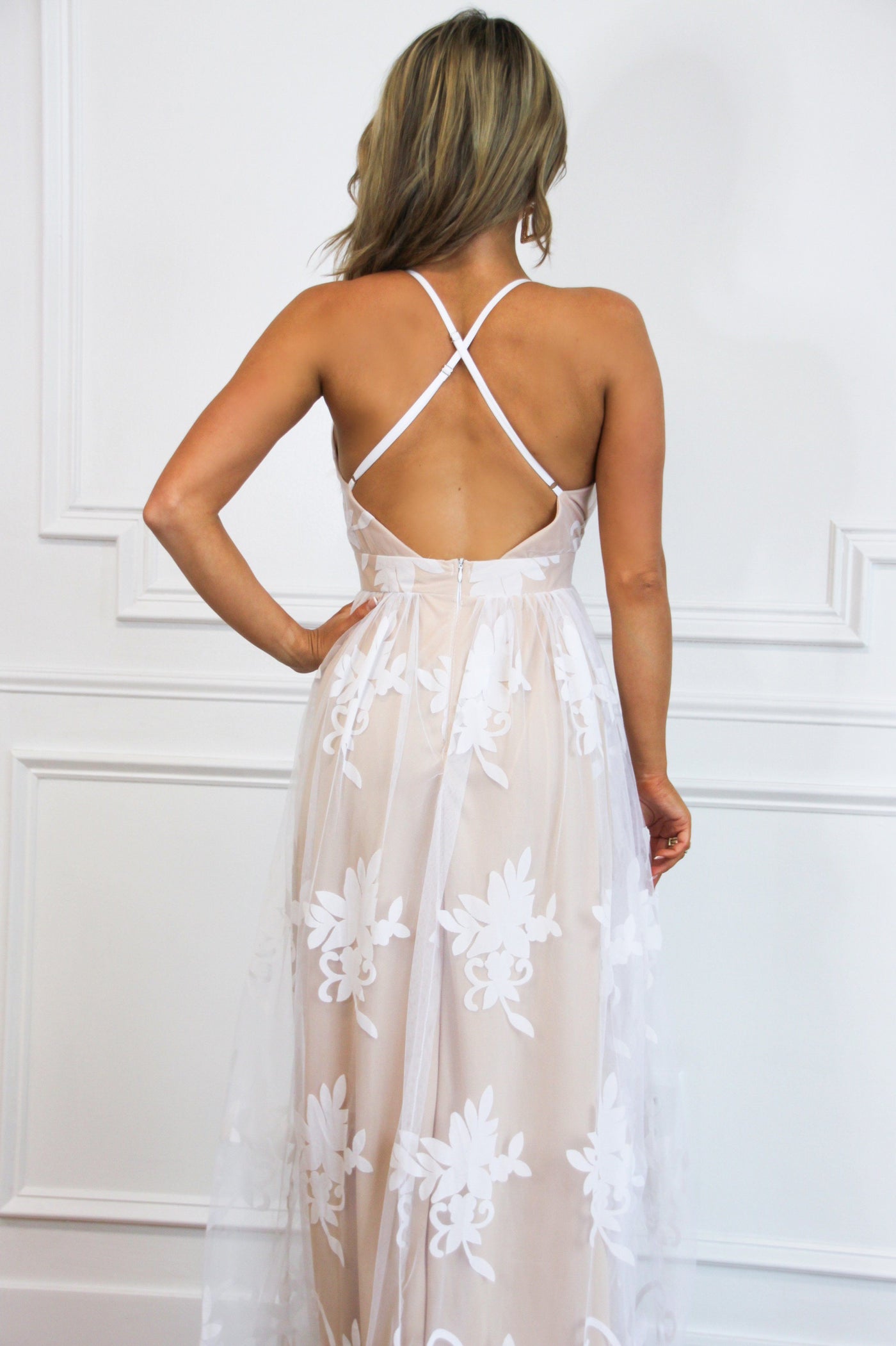Here Comes the Bride Maxi Dress: White/Nude - Bella and Bloom Boutique