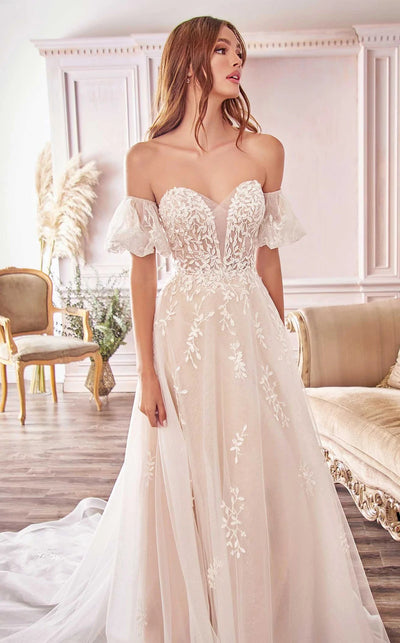 Willow Lace Sparkly Off Shoulder Wedding Dress: Off White - Bella and Bloom Boutique
