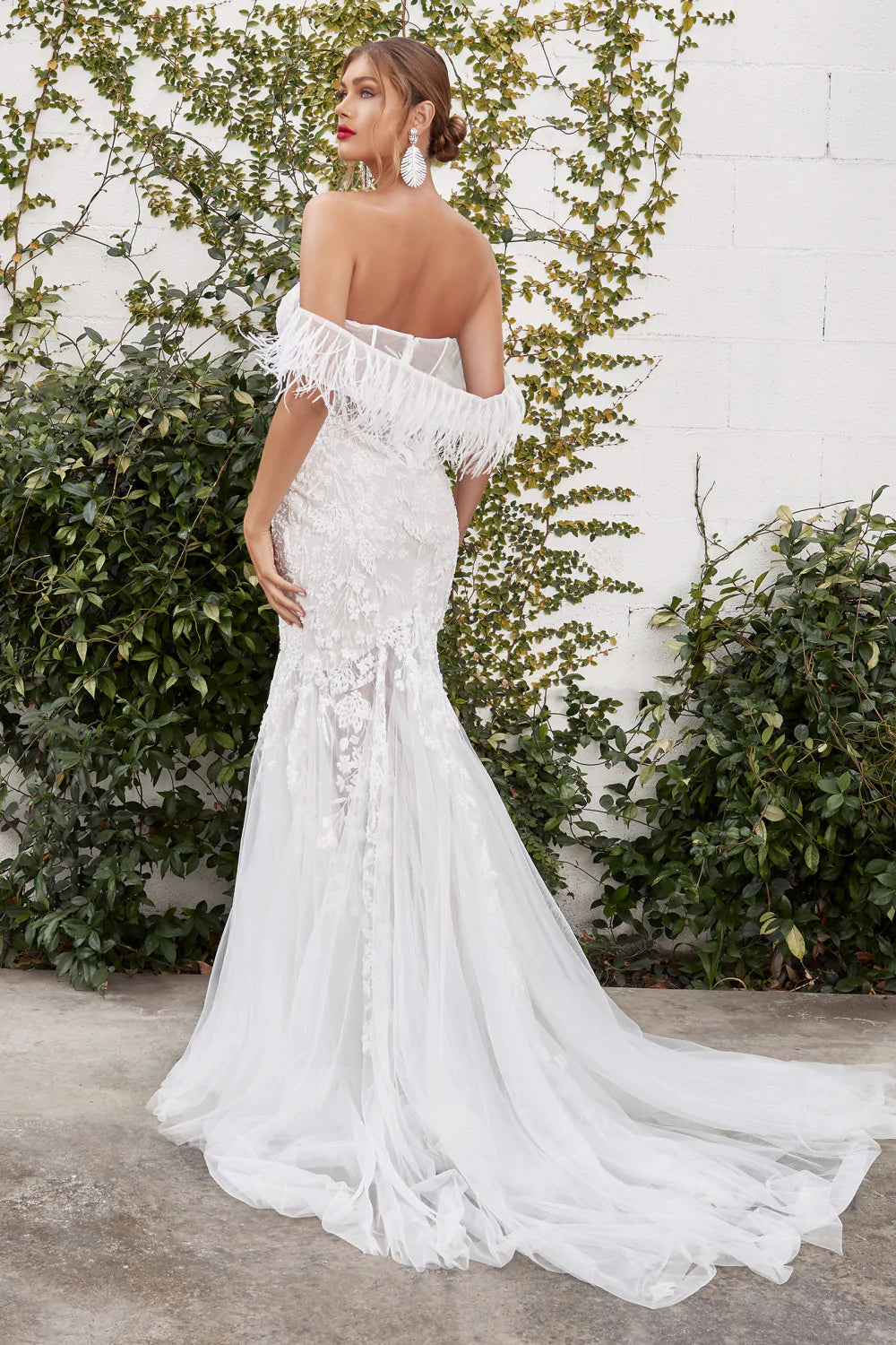 Sereia Sparkly Mermaid Detachable Off Shoulder Feather Wedding Dress: White - Bella and Bloom Boutique