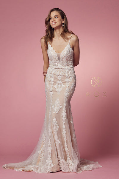 Love is in the Air Lace Backless Wedding Dress: Ivory/Champagne - Bella and Bloom Boutique