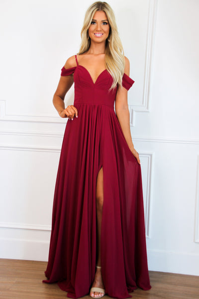 Heaven Sent Chiffon Maxi Dress: Burgundy - Bella and Bloom Boutique