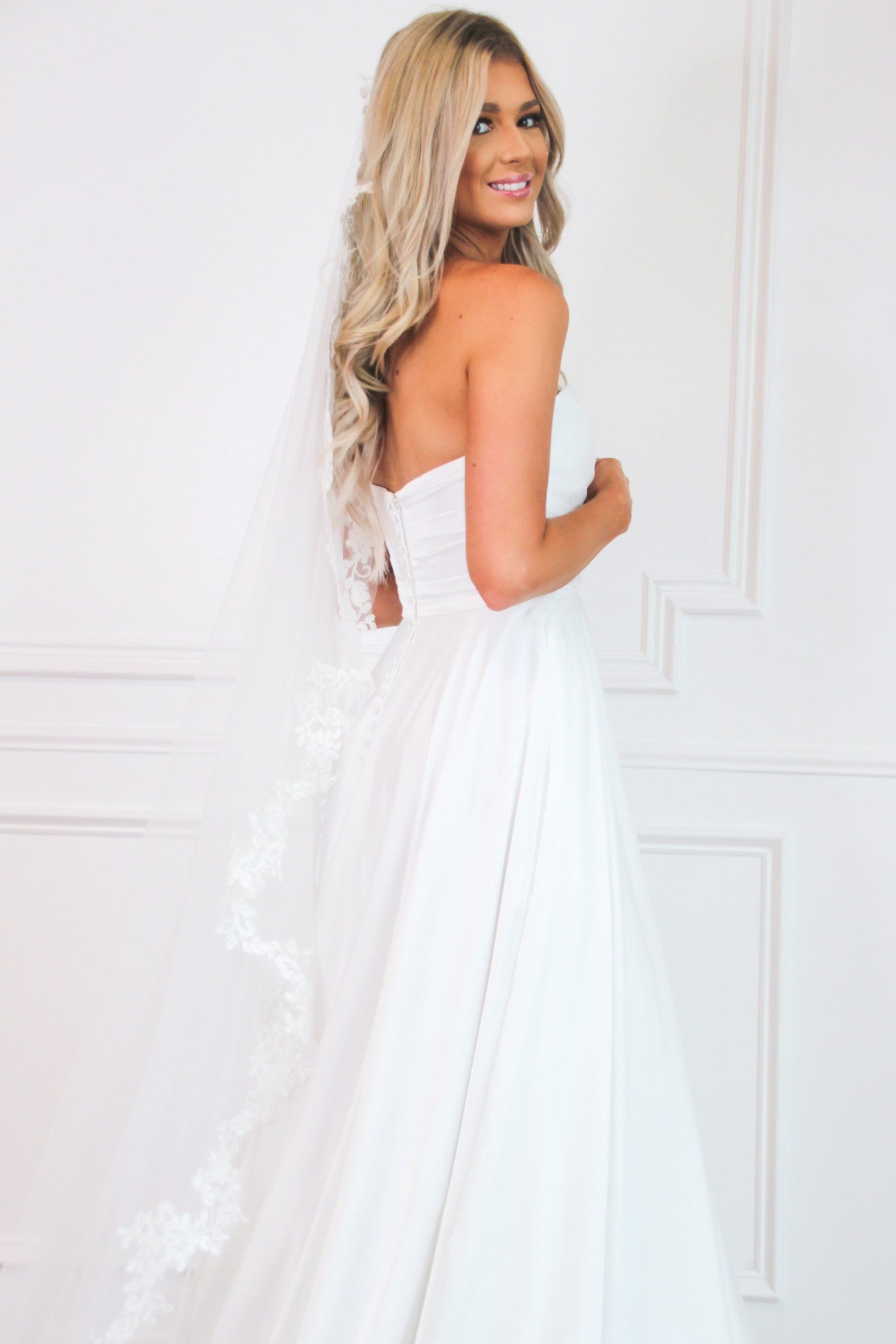 Caught in a Fairytale Strapless Slit Wedding Dress: White - Bella and Bloom Boutique