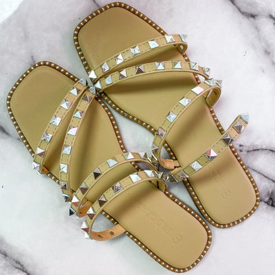 Cayley Studded Sandals: Nude/Silver - Bella and Bloom Boutique