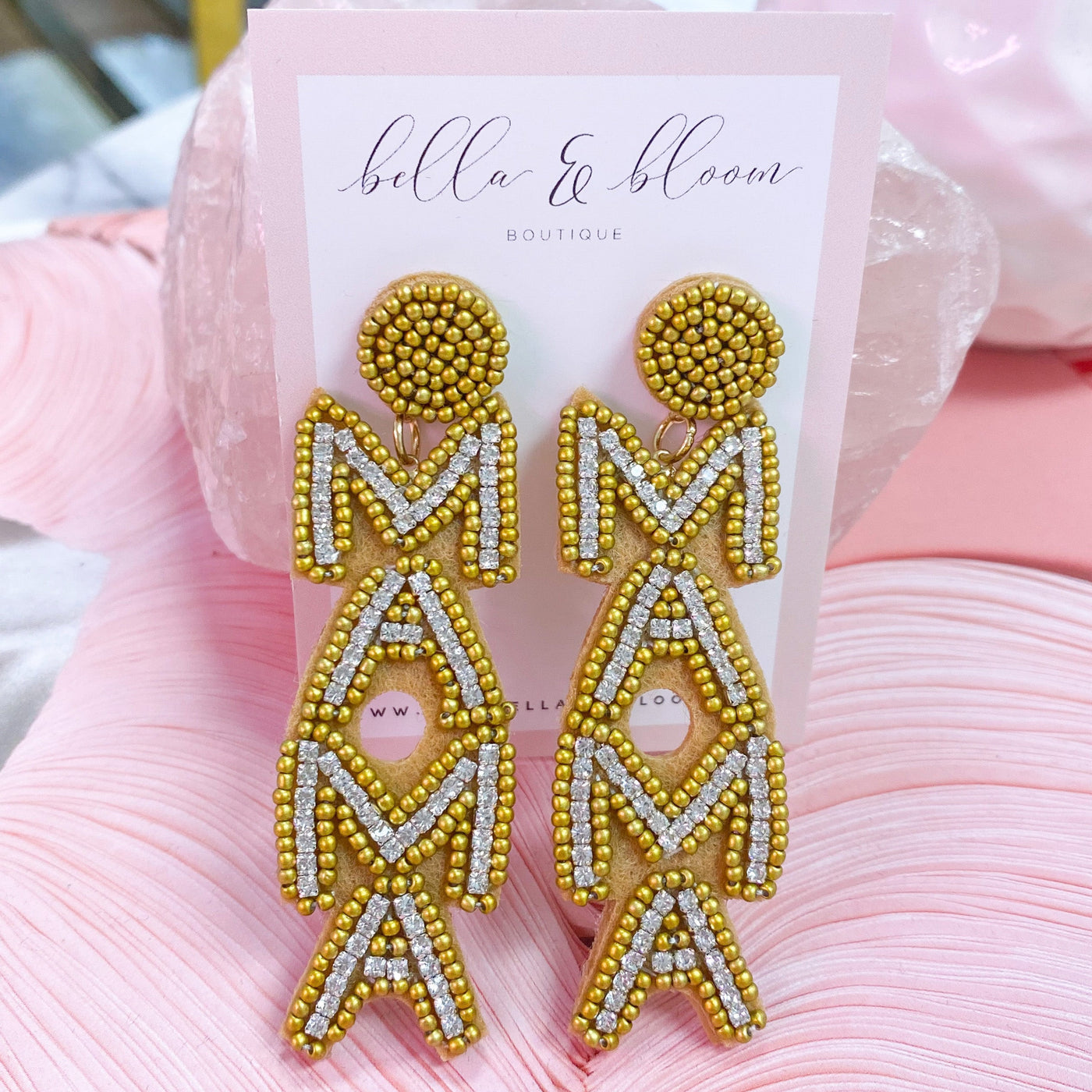 Beaded MAMA Earrings: Gold Multi - Bella and Bloom Boutique