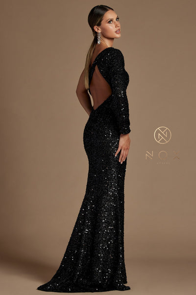 Glistening Beauty One Shoulder Sequin Formal Dress: Black - Bella and Bloom Boutique