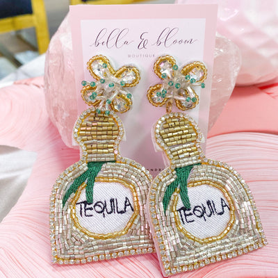 Beaded Tequila Bottle Earrings: Gold Multi - Bella and Bloom Boutique