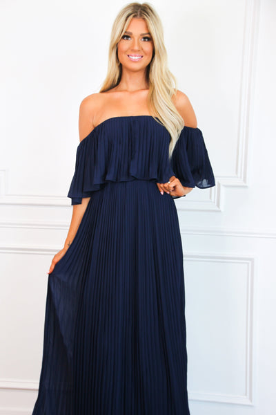 Say You Love Me Pleated Maxi Dress: Navy - Bella and Bloom Boutique