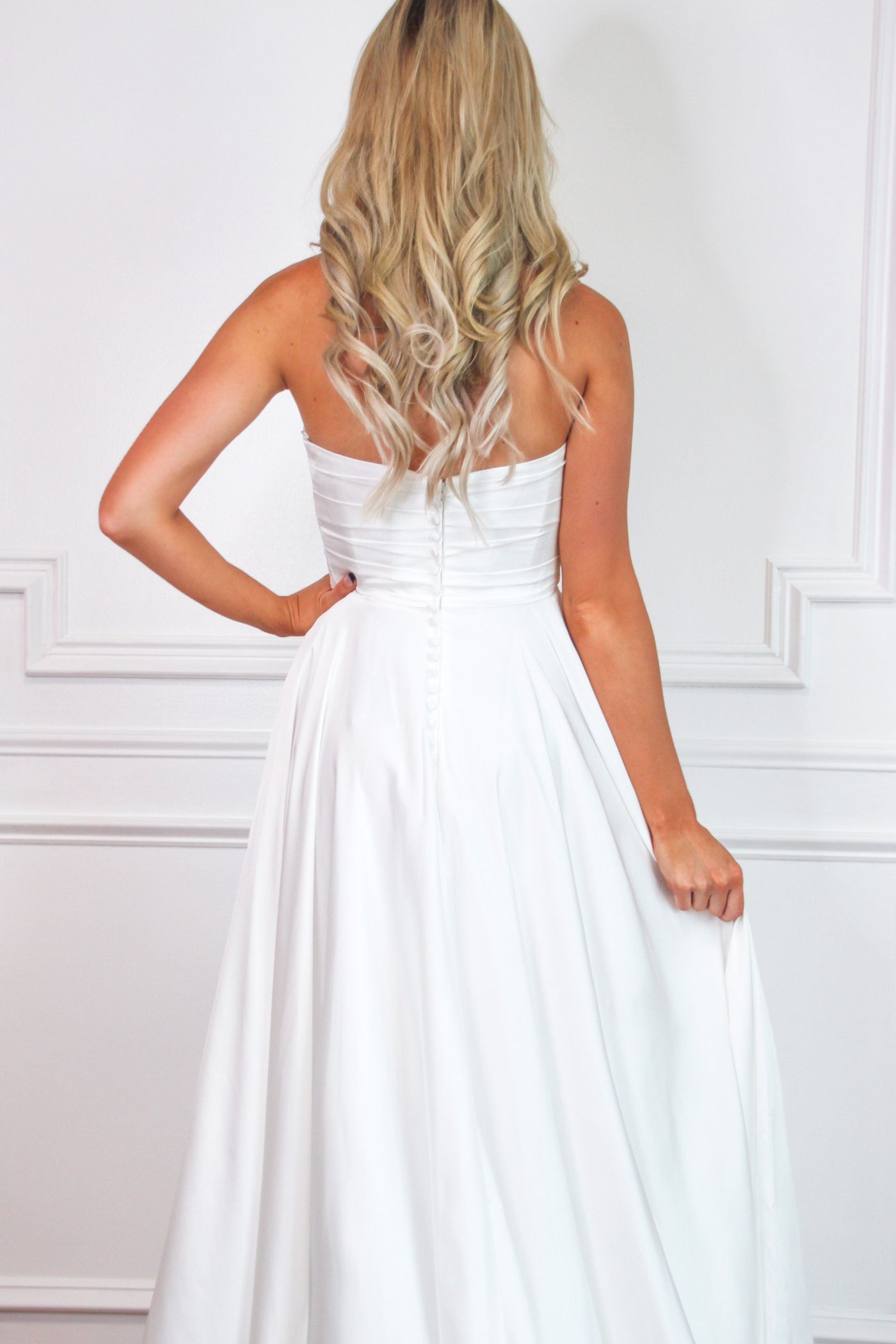 Caught in a Fairytale Strapless Slit Wedding Dress: White - Bella and Bloom Boutique