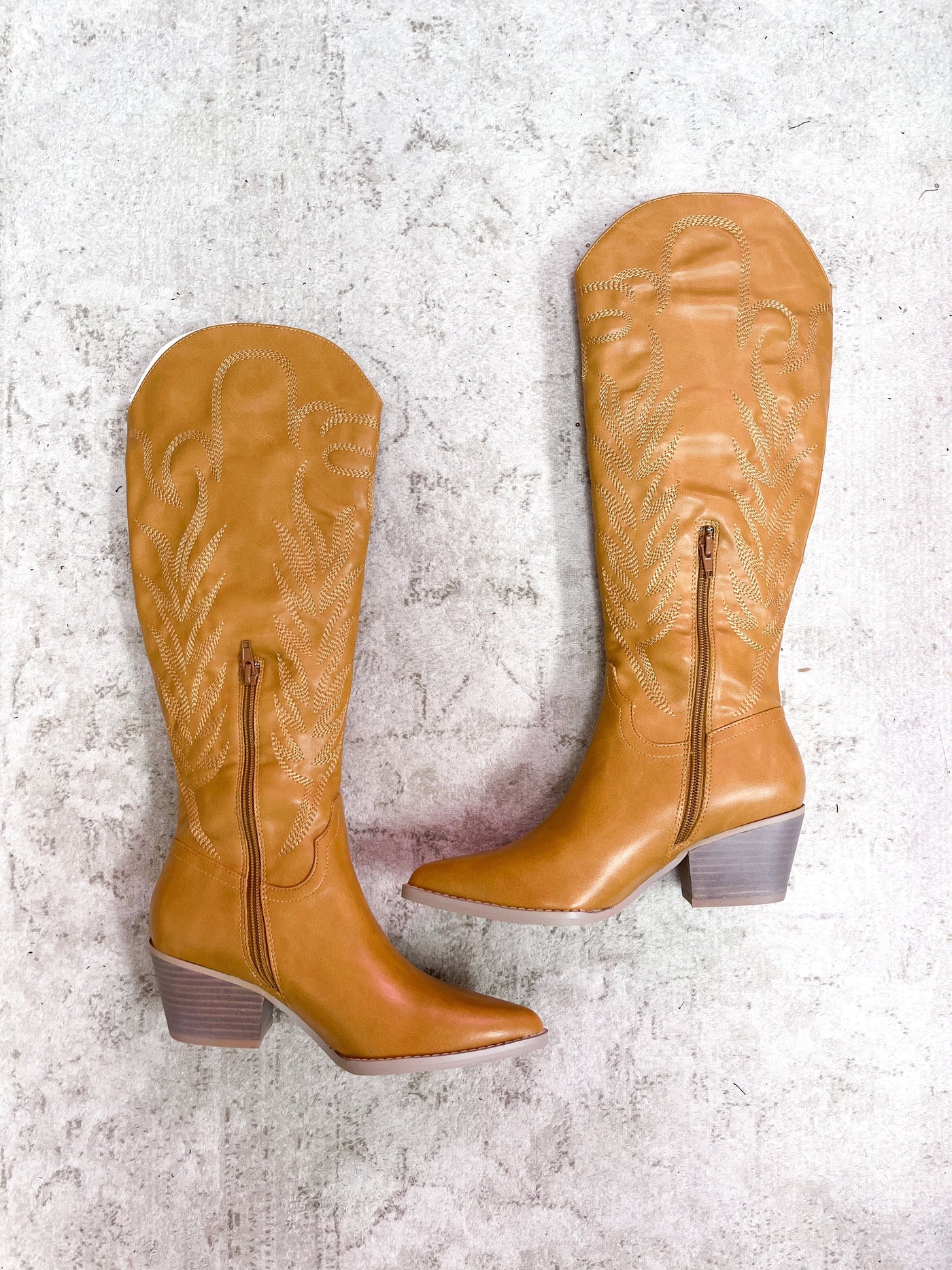 Samara Knee High Cowboy Boots: Camel - Bella and Bloom Boutique