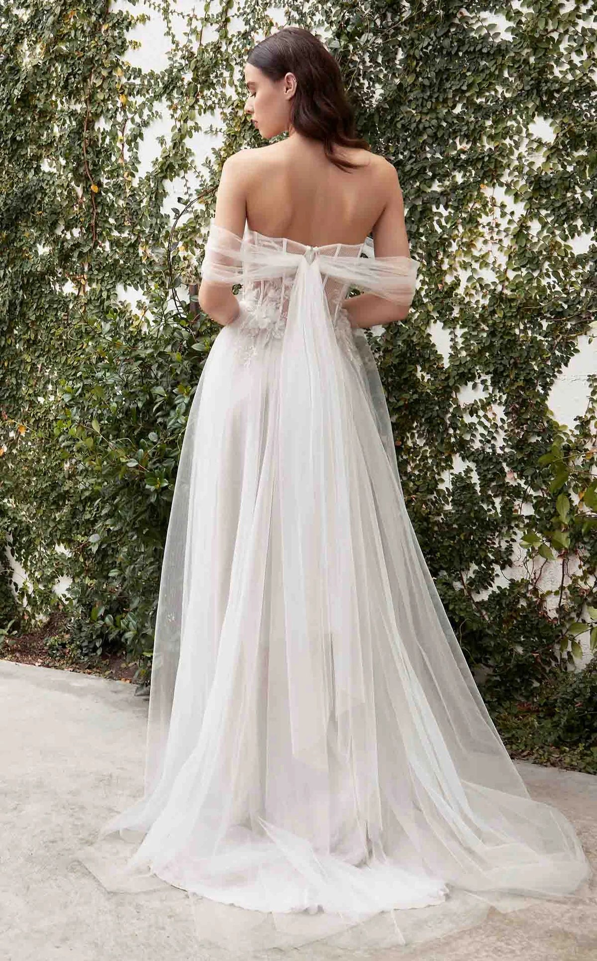 Women's off-shoulder super lacy pearl white tulle wedding gown