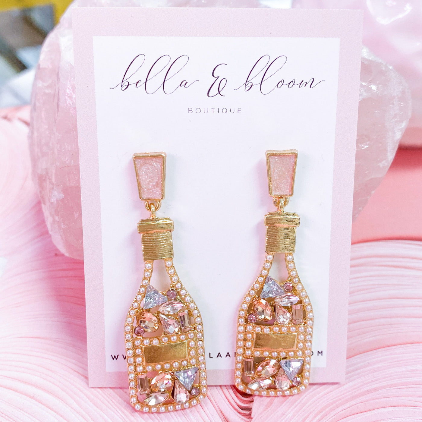 Rainbow Champagne Bottle Earrings: Gold Multi - Bella and Bloom Boutique